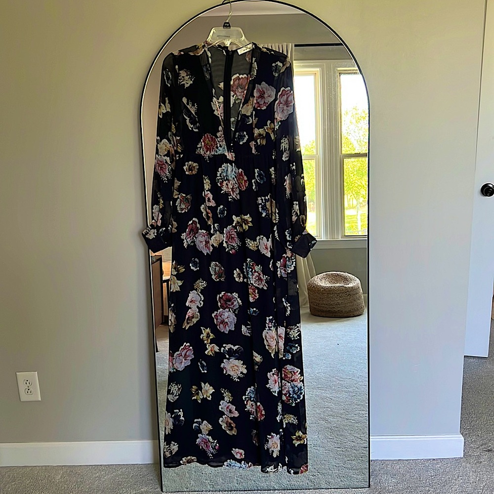 Empire-waist, black w/ floral dress